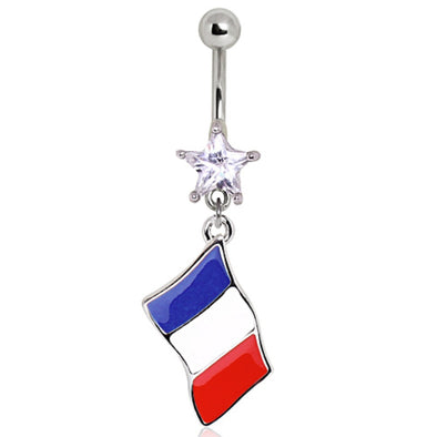 316L Surgical Steel France Flag Navel Ring-WildKlass Jewelry