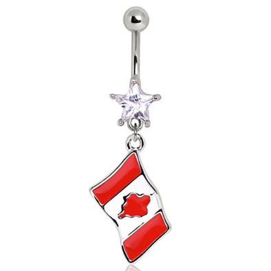 316L Surgical Steel Canada Flag Navel Ring-WildKlass Jewelry