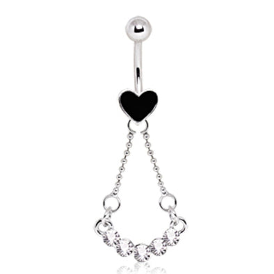 316L Surgical Steel Heart Navel Ring with Five Gems Swing Dangle-WildKlass Jewelry