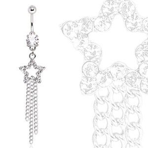 316L Surgical Steel Navel Ring with Gemmed Star and Chains Dangle-WildKlass Jewelry