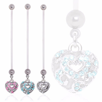 BioFlex Baby Vacant Heart Dangle Pregnancy Navel Ring-WildKlass Jewelry