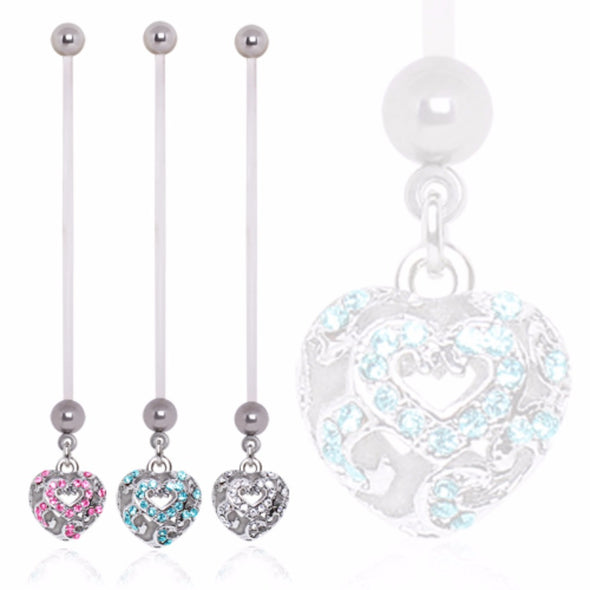BioFlex Baby Vacant Heart Dangle Pregnancy Navel Ring-WildKlass Jewelry