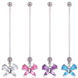 BioFlex Small Butterfly Dangle Pregnancy Navel Ring-WildKlass Jewelry