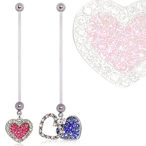 BioFlex Double Layered Heart Dangle Pregnancy Navel Ring-WildKlass Jewelry