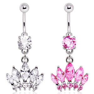 316L Surgical Steel Navel Ring with Princess Crown Dangle-WildKlass Jewelry