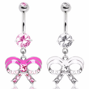 316L Surgical Steel Gemmed Navel Ring with Brilliant Epoxy Bow-WildKlass Jewelry