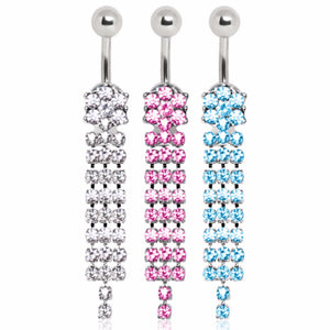 316L Surgical Steel Gem Flower with Draped Gem Chains Navel Ring-WildKlass Jewelry