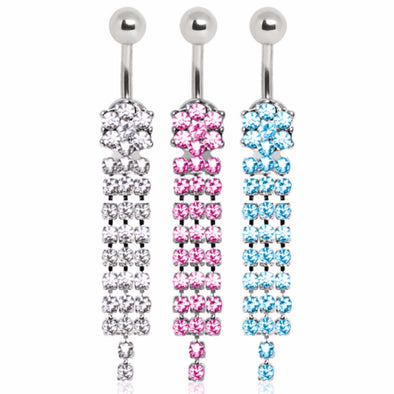 316L Surgical Steel Gem Flower with Draped Gem Chains Navel Ring-WildKlass Jewelry