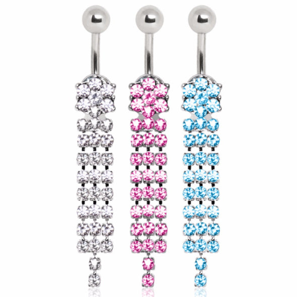 316L Surgical Steel Gem Flower with Draped Gem Chains Navel Ring-WildKlass Jewelry