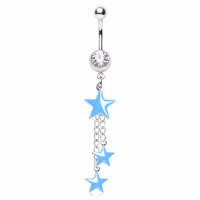 316L Surgical Steel Chained Star Trio Dangle Navel Ring-WildKlass Jewelry