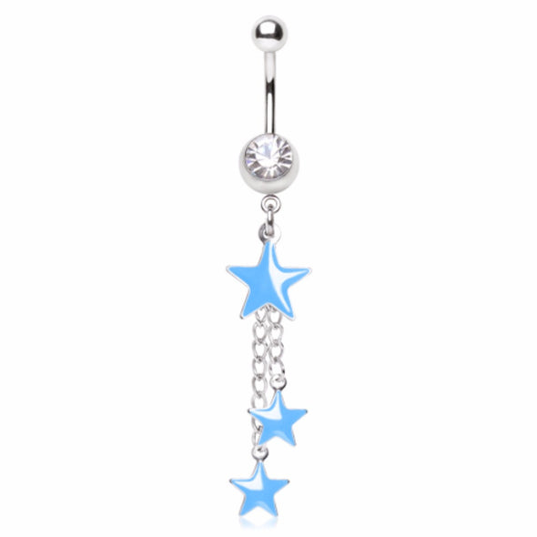 316L Surgical Steel Chained Star Trio Dangle Navel Ring-WildKlass Jewelry
