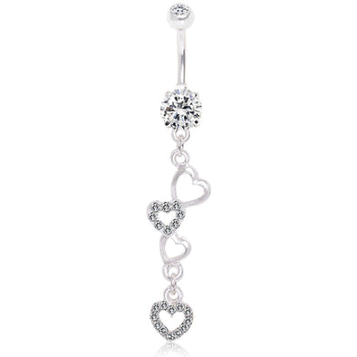 316L Surgical Steel Dangling Hearts Navel Ring-WildKlass Jewelry