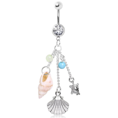 316L Surgical Steel Beach Charms Dangle Navel Ring-WildKlass Jewelry
