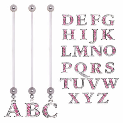 BioFlex Pregnancy Navel Ring with Pink Gemmed Alphabet Dangle-WildKlass Jewelry