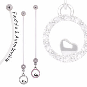 BioFlex Pregnancy Navel Ring with Gemmed Heart and Bubble Dangle-WildKlass Jewelry