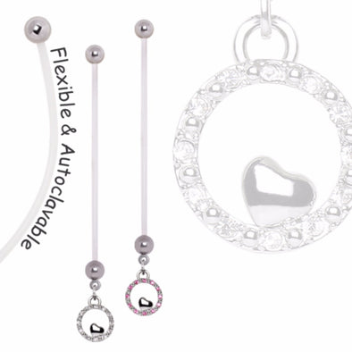 BioFlex Pregnancy Navel Ring with Gemmed Heart and Bubble Dangle-WildKlass Jewelry