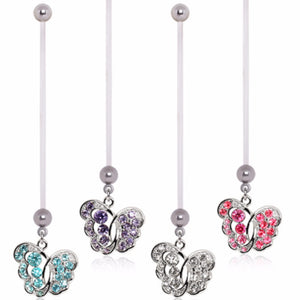 BioFlex Pregnancy Navel Ring with Elegant Fancy Butterfly Dangle-WildKlass Jewelry