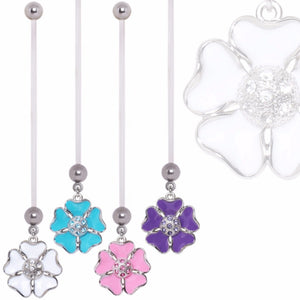 BioFlex Pregnancy Navel Ring with Enameled and CZ Cosmos Flower Dangle-WildKlass Jewelry