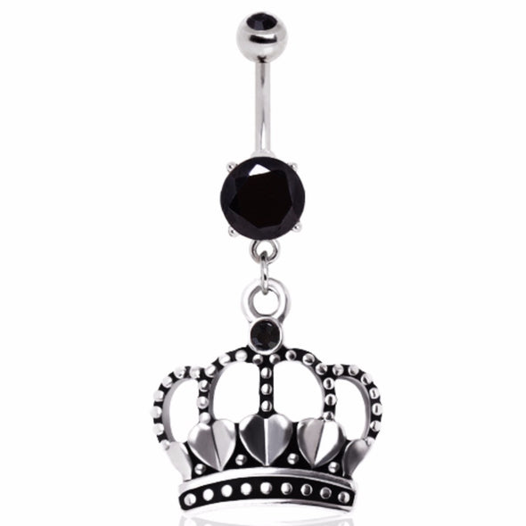 316L Surgical Steel Antique Style Heart Crown with Black Gems-WildKlass Jewelry