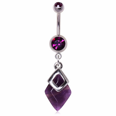316L Surgical Steel Diamond Amethyst Dangle Navel Ring-WildKlass Jewelry