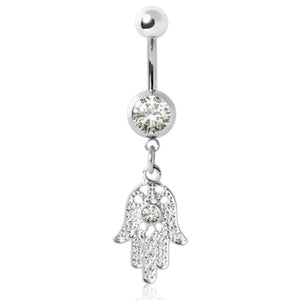 316L Surgical Steel Gemmed Hamsa Amulet Dangle Navel Ring-WildKlass Jewelry
