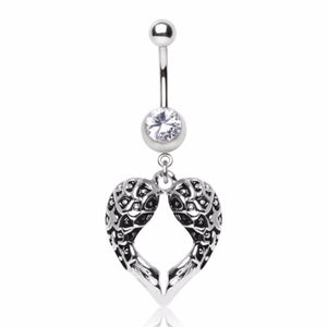 316L Surgical Steel Gemmed Navel Ring with Angel Wings Dangle-WildKlass Jewelry