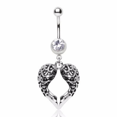 316L Surgical Steel Gemmed Navel Ring with Angel Wings Dangle-WildKlass Jewelry