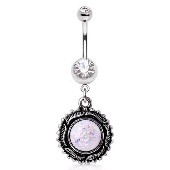 316L Surgical Steel Synthetic Opal Vintage Brooch Navel Ring-WildKlass Jewelry