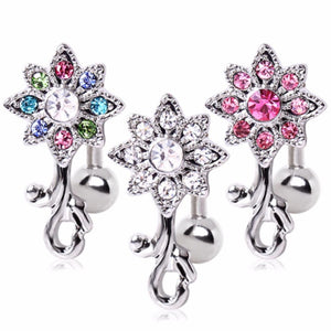316L Surgical Steel Gemmed Flower Top Down Navel Ring-WildKlass Jewelry