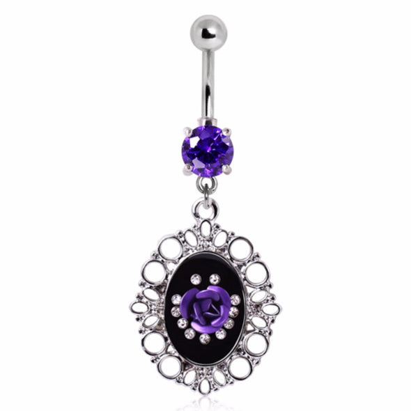 316L Surgical Steel Ornate Frame and Rose Navel Ring-WildKlass Jewelry