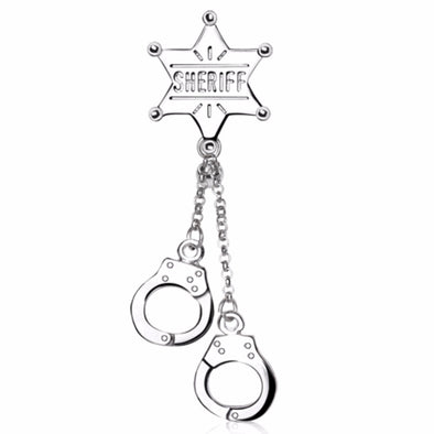 316L Surgical Steel Sheriff Badge and Handcuffs Top Down Navel Ring-WildKlass Jewelry