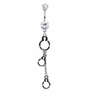 316L Surgical Steel Gemmed Navel Ring with Handcuff Dangle-WildKlass Jewelry