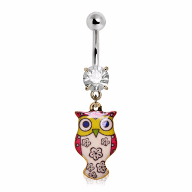 316L Stainless Steel Flower Blossom Owl Navel Ring-WildKlass Jewelry
