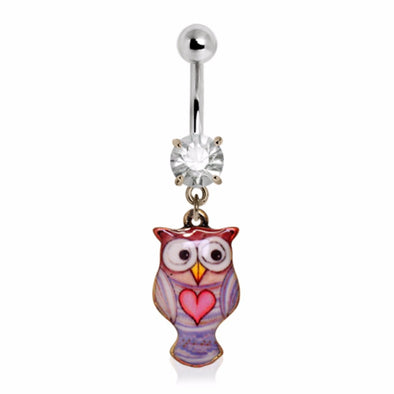 316L Stainless Steel Pink Heart Owl Navel Ring-WildKlass Jewelry