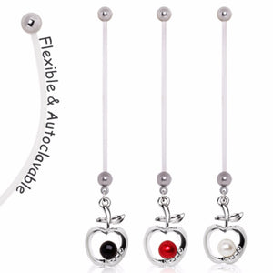 BioFlex Pregnancy Navel Ring with Apple & Pearl Dangle-WildKlass Jewelry