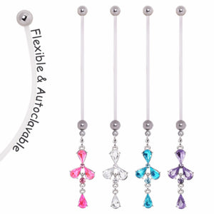 BioFlex Pregnancy Navel Ring with Flower Gem & Tear Drop-WildKlass Jewelry