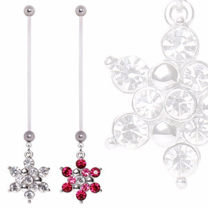 BioFlex Pregnancy Navel Ring with Gemmed Snowflake Dangle-WildKlass Jewelry