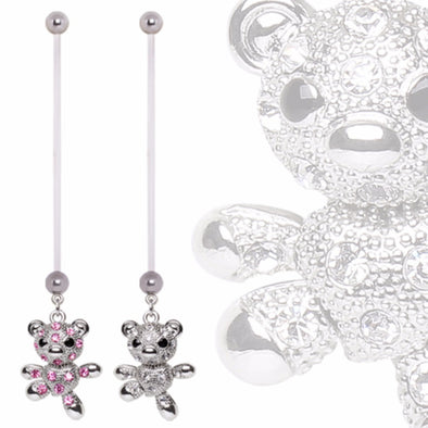 BioFlex Pregnancy Navel Ring with Gemmed Teddy Bear Dangle-WildKlass Jewelry