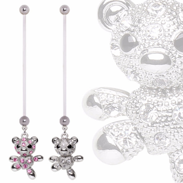 BioFlex Pregnancy Navel Ring with Gemmed Teddy Bear Dangle-WildKlass Jewelry