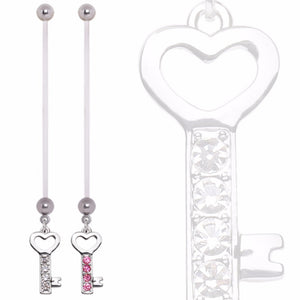 BioFlex Pregnancy Navel Ring with Gemmed Heart Key Dangle-WildKlass Jewelry