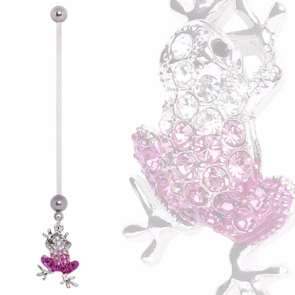 BioFlex Pregnancy Navel Ring with Gradient Pink Frog Dangle-WildKlass Jewelry