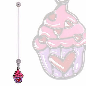 BioFlex Pregnancy Navel Ring with Enamel Heart Cupcake Dangle-WildKlass Jewelry