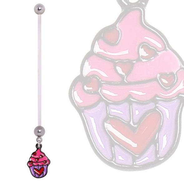 BioFlex Pregnancy Navel Ring with Enamel Heart Cupcake Dangle-WildKlass Jewelry
