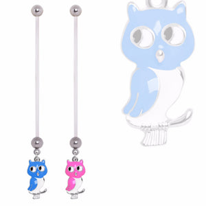 BioFlex Pregnancy Navel Ring with Enamel Owl Dangle-WildKlass Jewelry