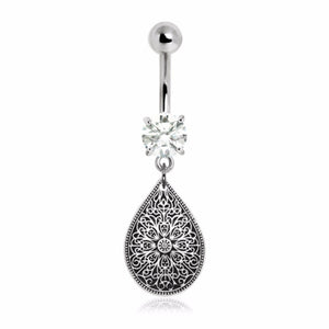 316L Stainless Steel Tribal Earth Drop Pendant Navel Ring-WildKlass Jewelry