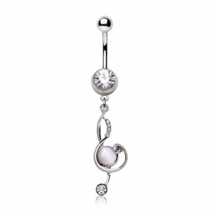 316L Stainless Steel Cat's Eye Musical Treble Clef Dangle Navel Ring-WildKlass Jewelry