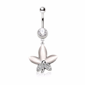 316L Stainless Steel White Cat's Eye Flower Navel Ring-WildKlass Jewelry