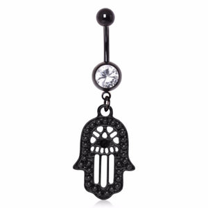 Black PVD Plated Hamsa Amulet Navel Ring-WildKlass Jewelry