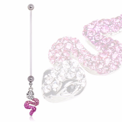 BioFlex Pregnancy Navel Ring with Two Tone Snake Shaped Dangle-WildKlass Jewelry