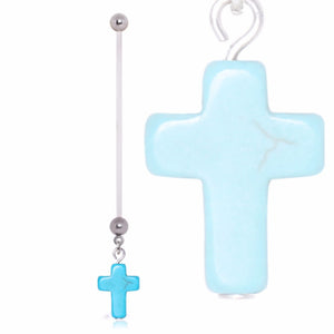 BioFlex Pregnancy Gemmed Navel Ring with Turquoise Cross Dangle-WildKlass Jewelry